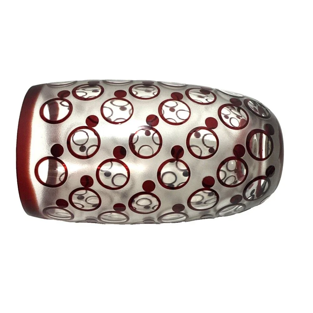 TOZAI Frosted Art Glass Vase with Maroon Circles - Statement Piece